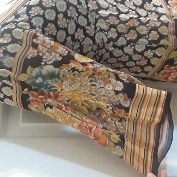 Angie boho gorgeous floral semi-sheer stripe tunic top tie back bell sleeve sz S - Picture 10 of 17